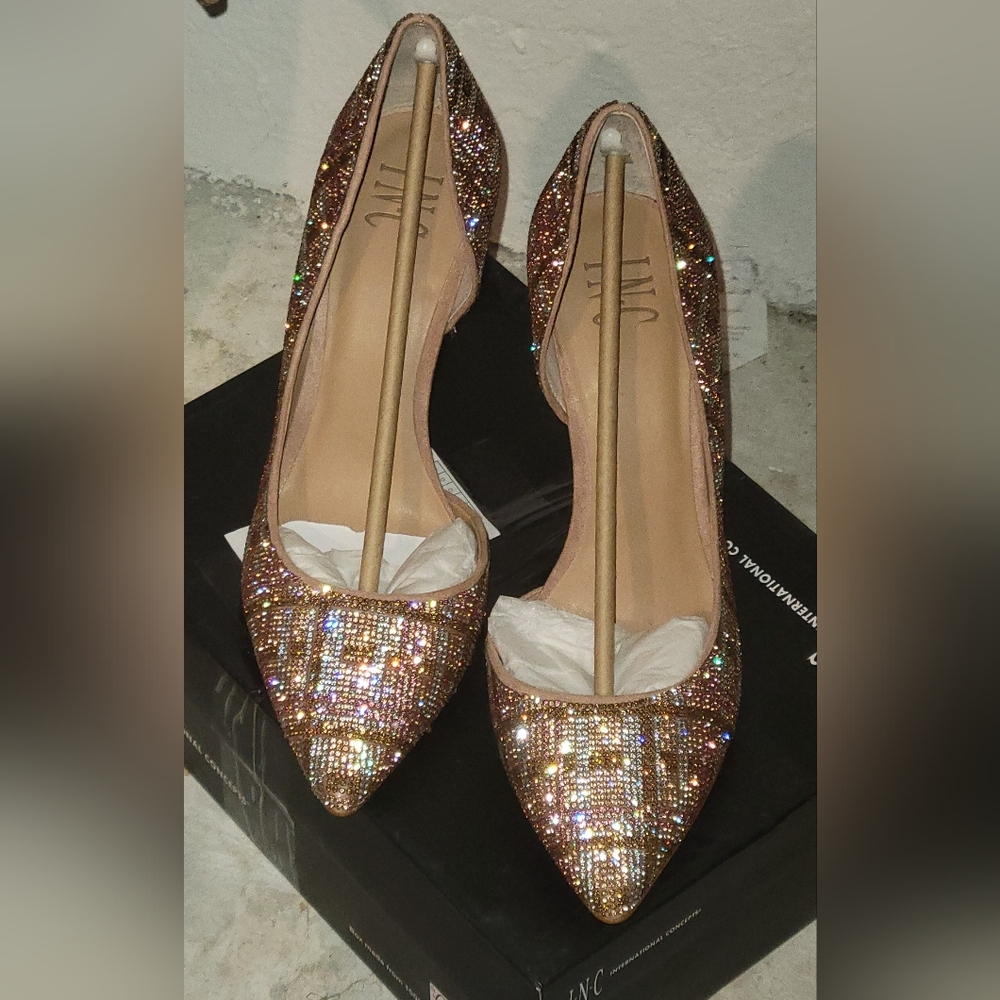 INC Womens Pink D'orsay Embellished Kenjay Pointed Toe Stiletto Slip On - Picture 6 of 7